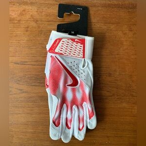 Nike Alpha Varsity Dri-Fit Diamond Baseball Batting Gloves White/Red Size MEDIUM